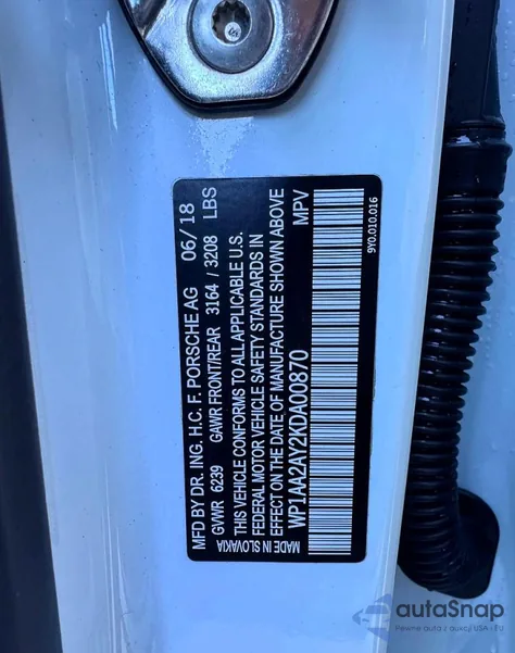 2019 Porsche Cayenne из США, поврежденный, VIN WP1AA2AY2KDA00870